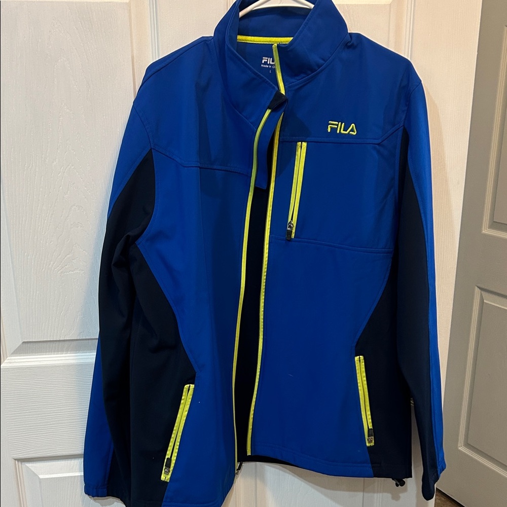 Fila Royal Blue and Black Jacket with Neon Yellow Zippers